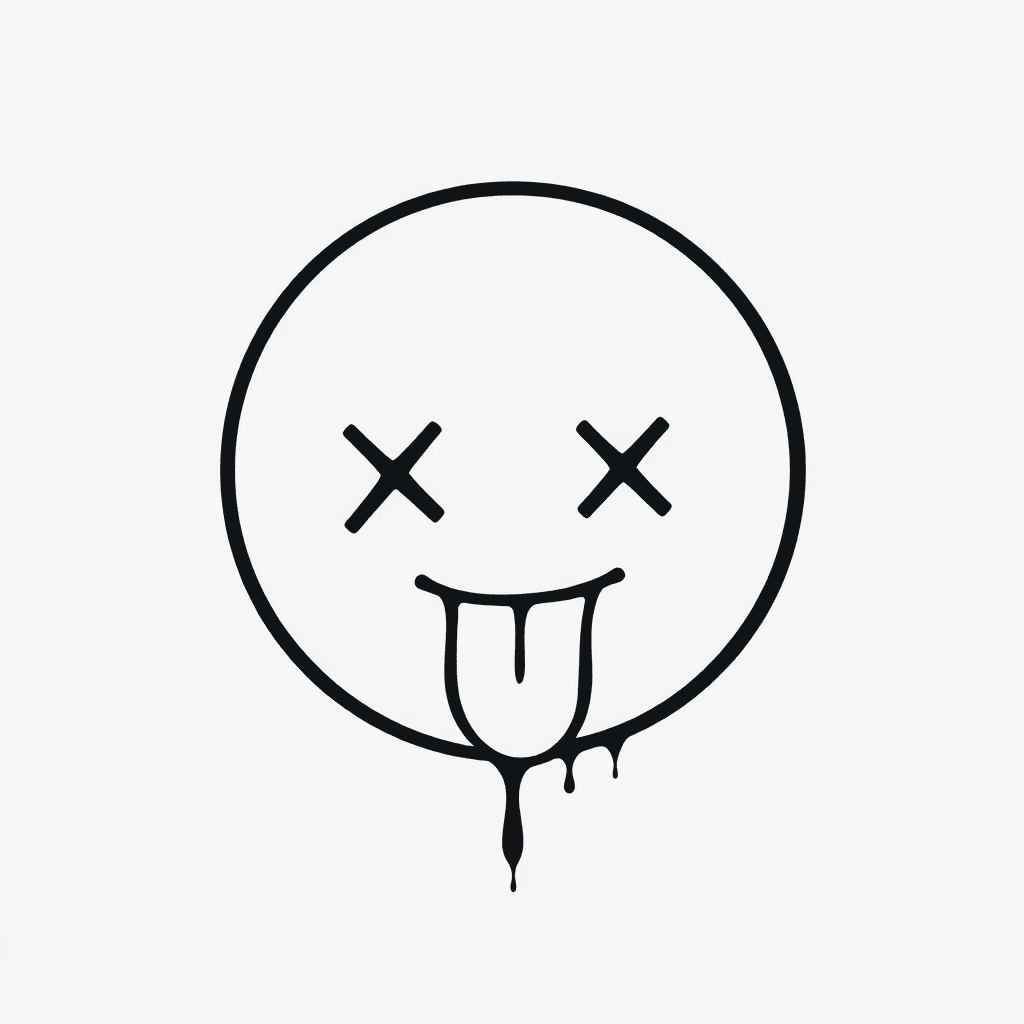 Circle Shape, Two X Where The Eyes Are Suppose To Be And The Tongue Sticking Out, Emoji Like, Drippy, Symbolic