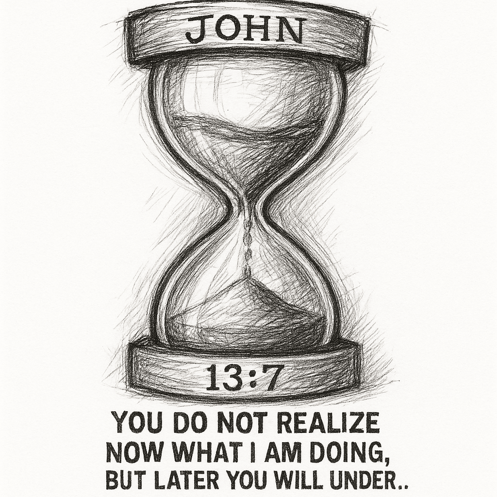 I Want An Hourglass Tattoo That Will Have John Engraved In The Wood At The Top Then 13:7 Engraved In The Wood At The Bottom Then I Want You Do Not Realize Now What I Am Doing, But Later You Will Under