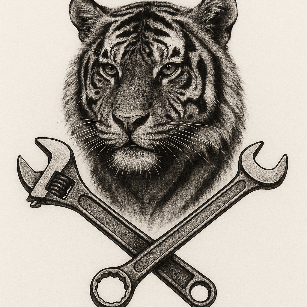 A Tiger With Automotive Tools