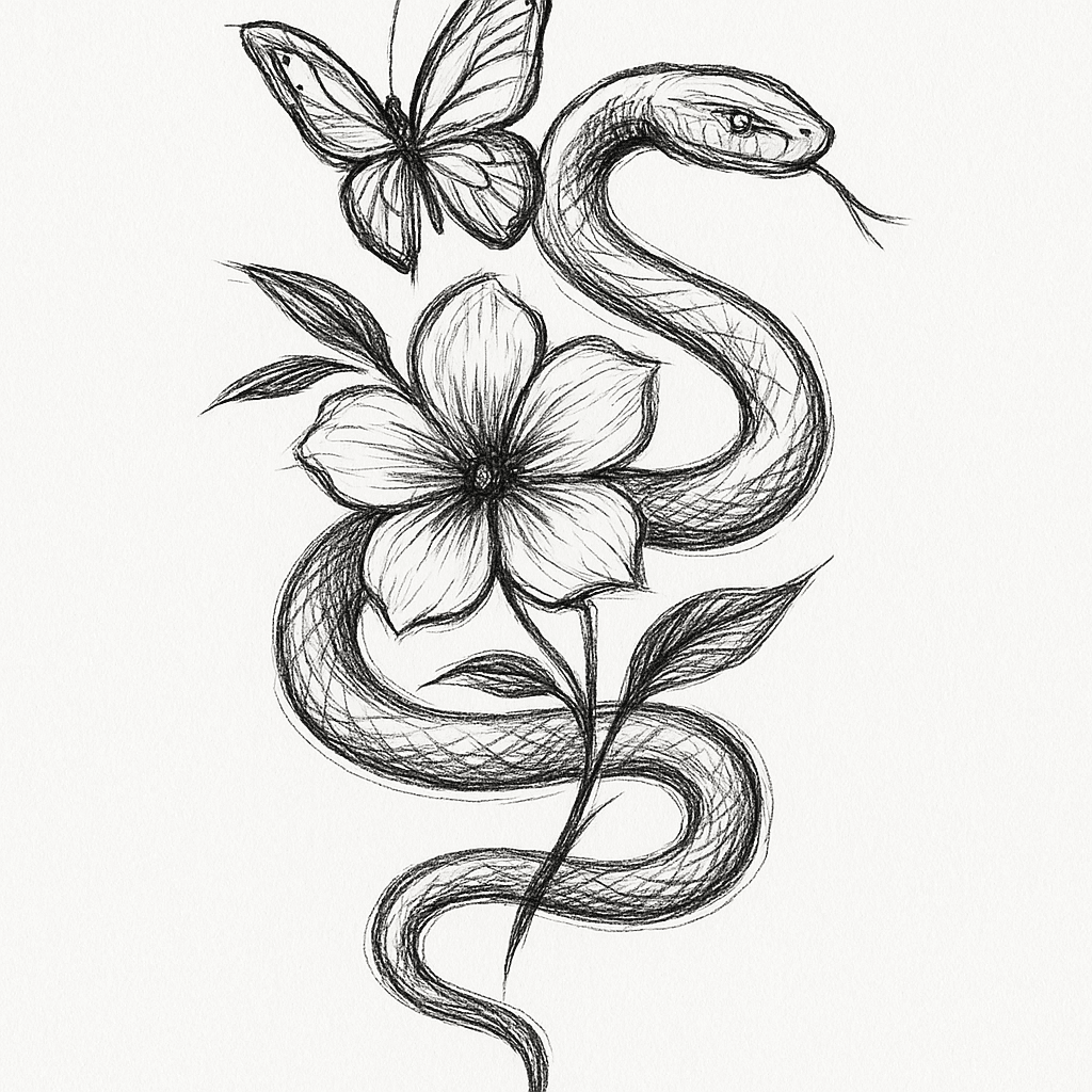 A Snake, Butterfly, Flower