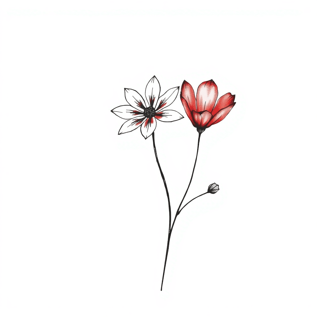 J'aimerais Un Tatouage Minimaliste D'une Fleur De Lycoris Radiata, Une Fleur De Framboisier Et Un Coquelicot En Rouge
