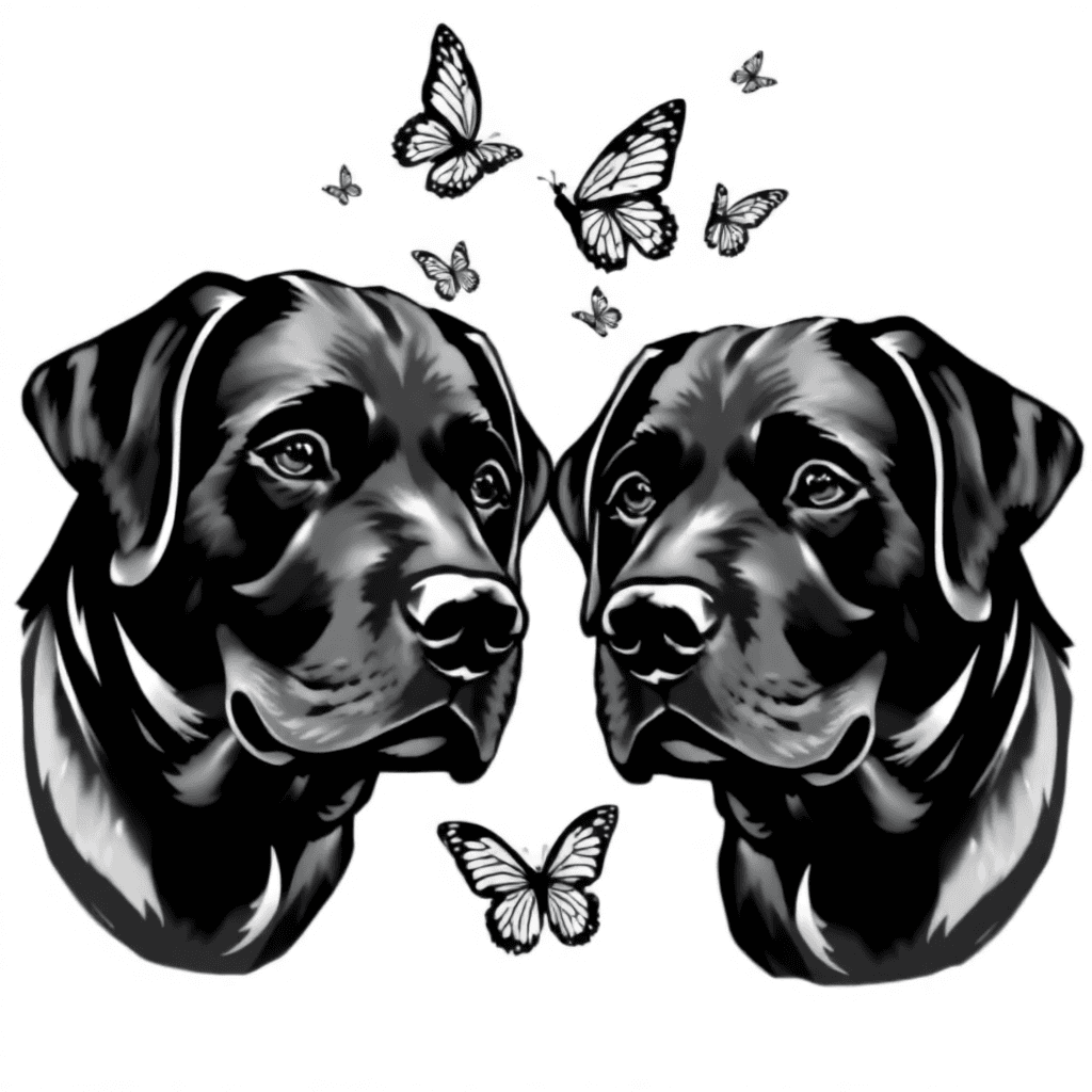 Two Black Labs With Butterflies And Italian Flag