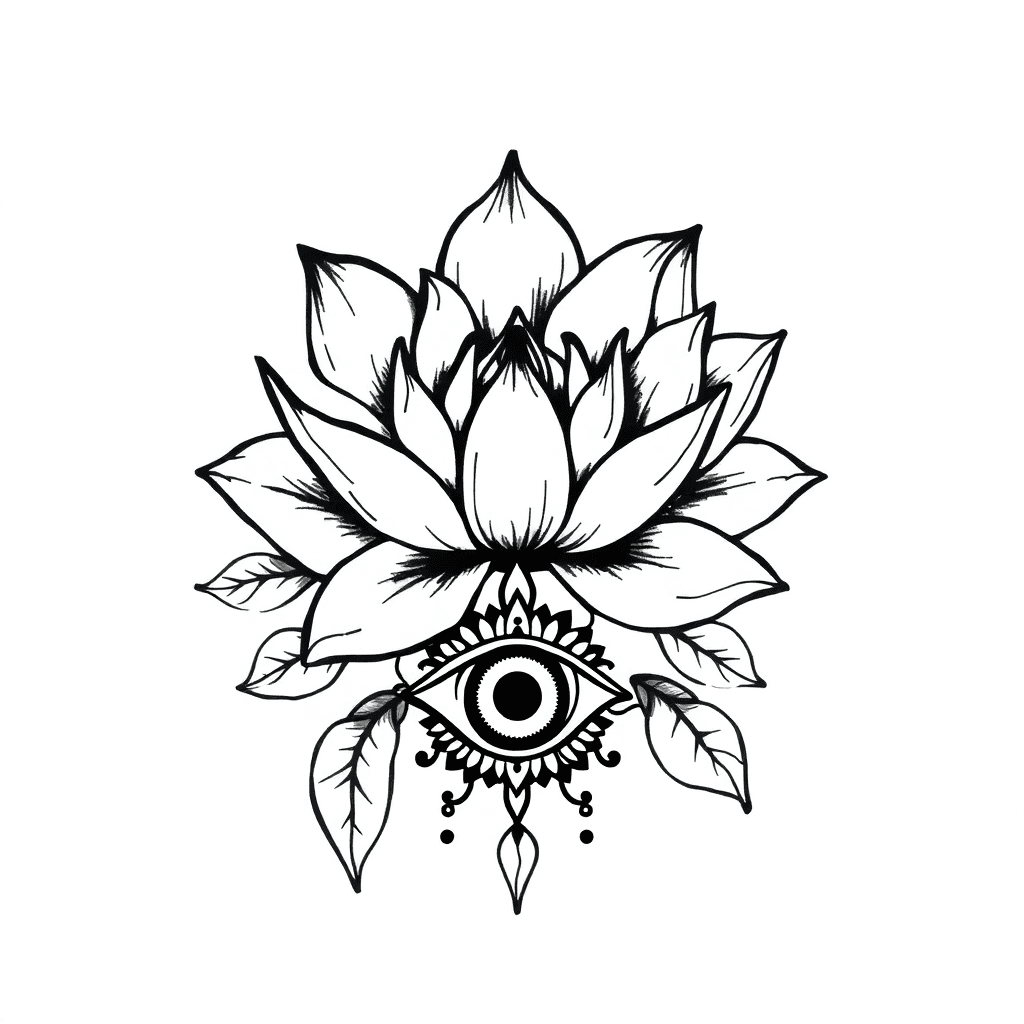 Incorporate A Lotus Flower, Peony Flower, 3rd/ Evil Eye Below The Flower, A Mandala.