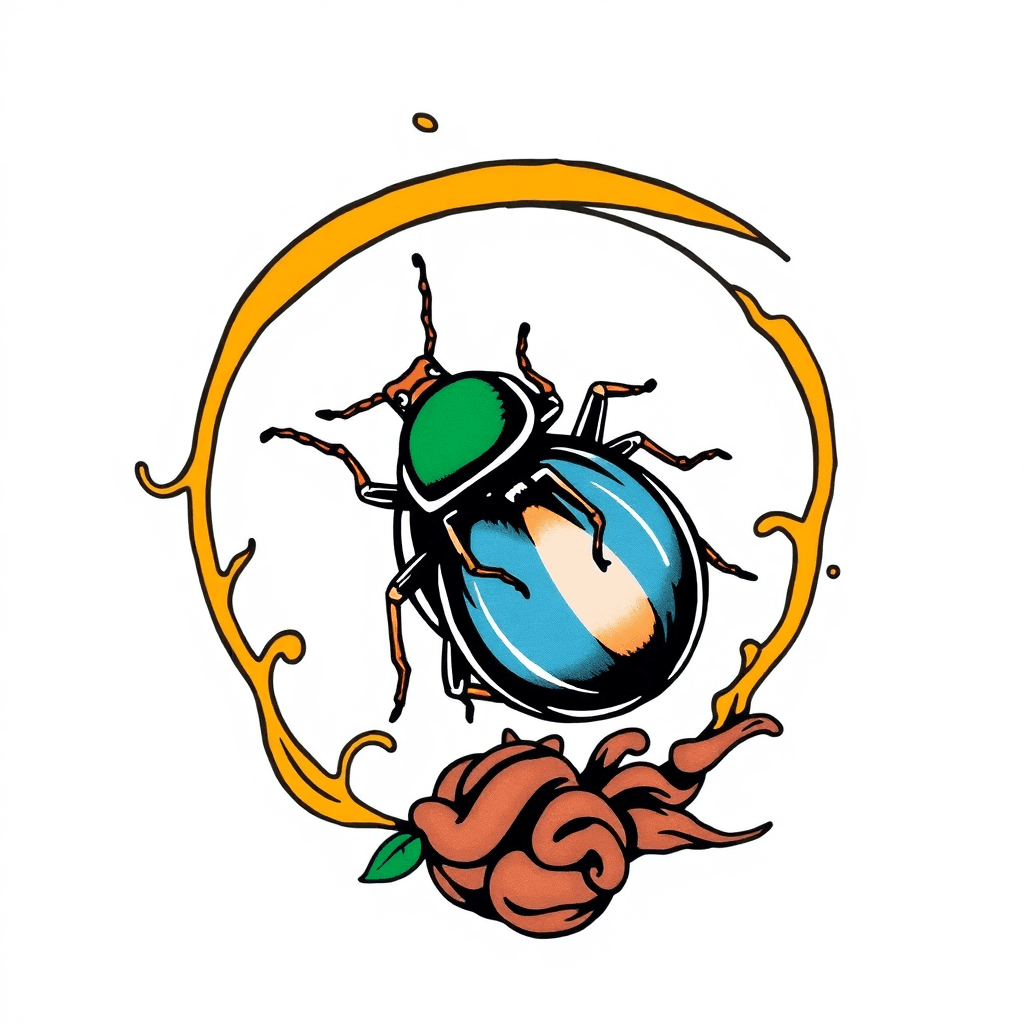 A Dung Beetle Rolling A Ball Of Poop Around