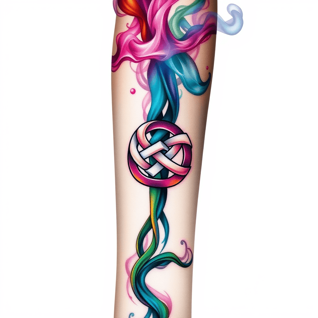 Forearm Tattoo Of Celtic Knot Made Out Of Smoke
