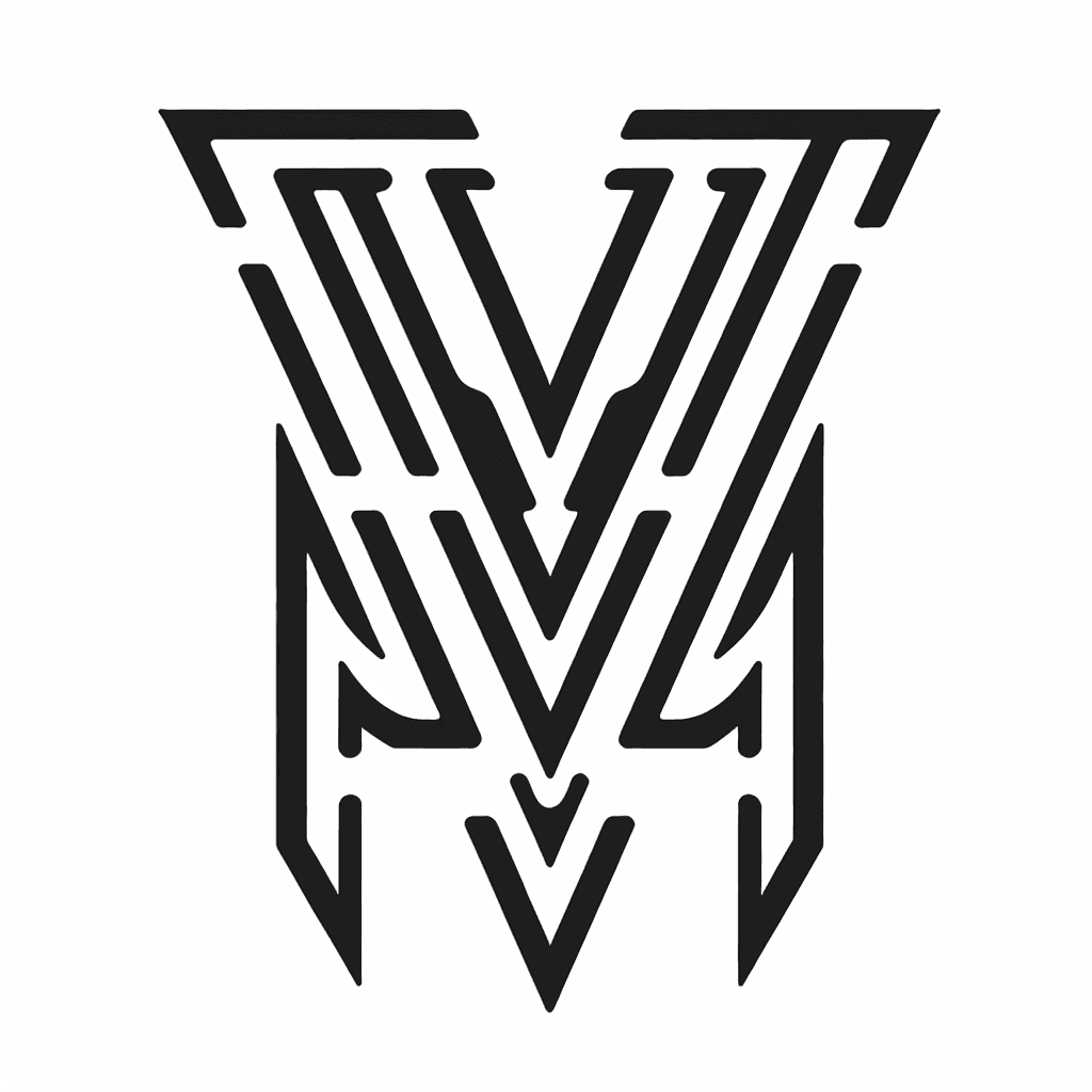 Single line "Letter V in combination with letter M" Tattoo Design