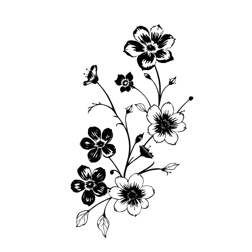 Black Flowers That Curve On Your Side From Mid Thigh Up To Mid Torso