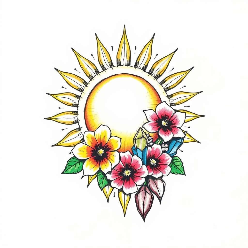 Sun With Flowres And Cristals