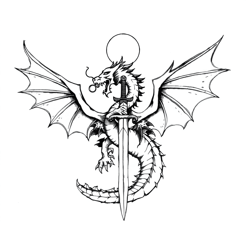 - A Dragon With Its Wings Spread - A Landscape Ontop Of Its Wings - Have The Japanese Sign For Love - Put A Sword In It Somewhere
