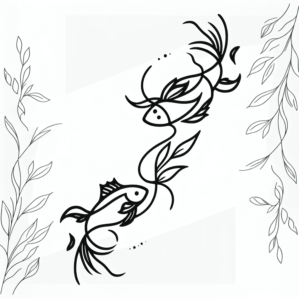 Single line "Two fishes chasing each others tails" Tattoo Design