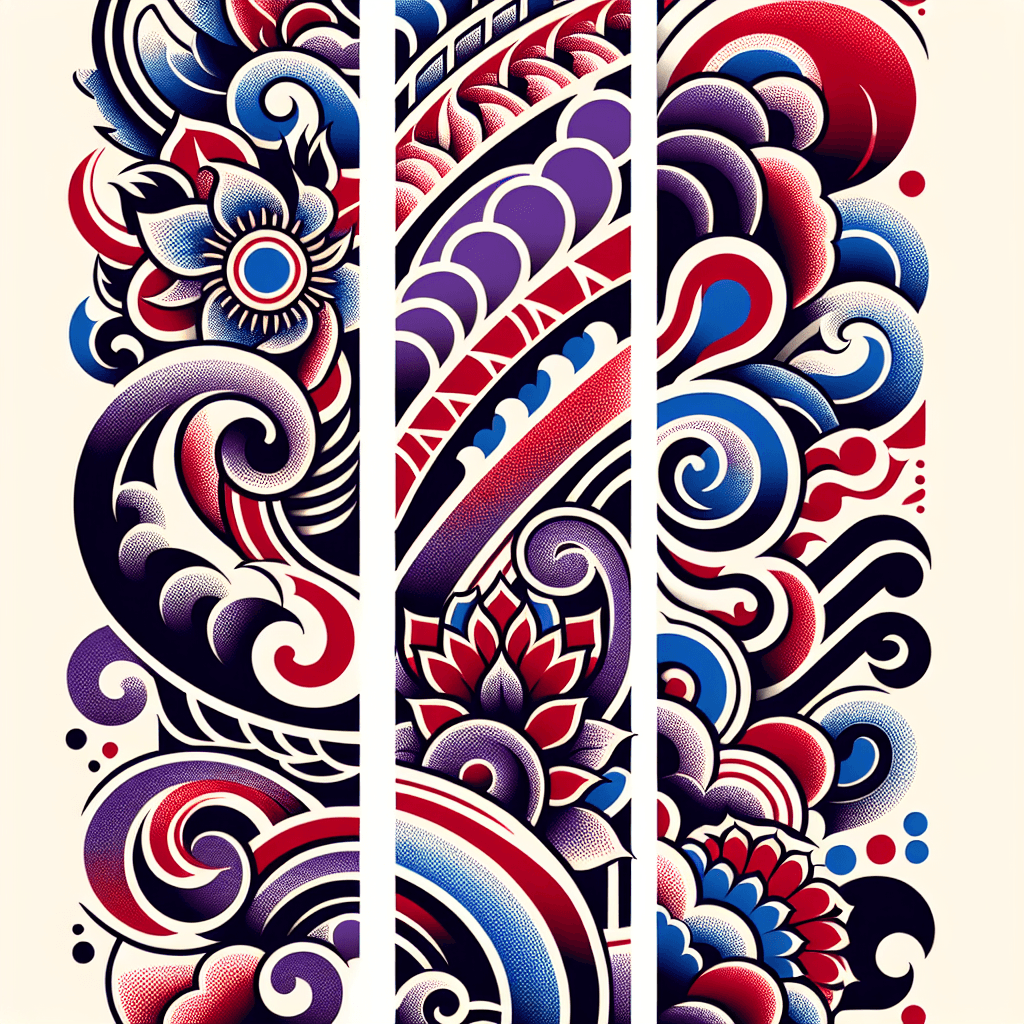 Generate An Image Of Intricate And Colorful Embroidery Featuring A Variety Of Shapes And Patterns In Shades Of Red, Blue, And Purple. The Design Should Include Abstract Shapes Inspired By Natural Elem