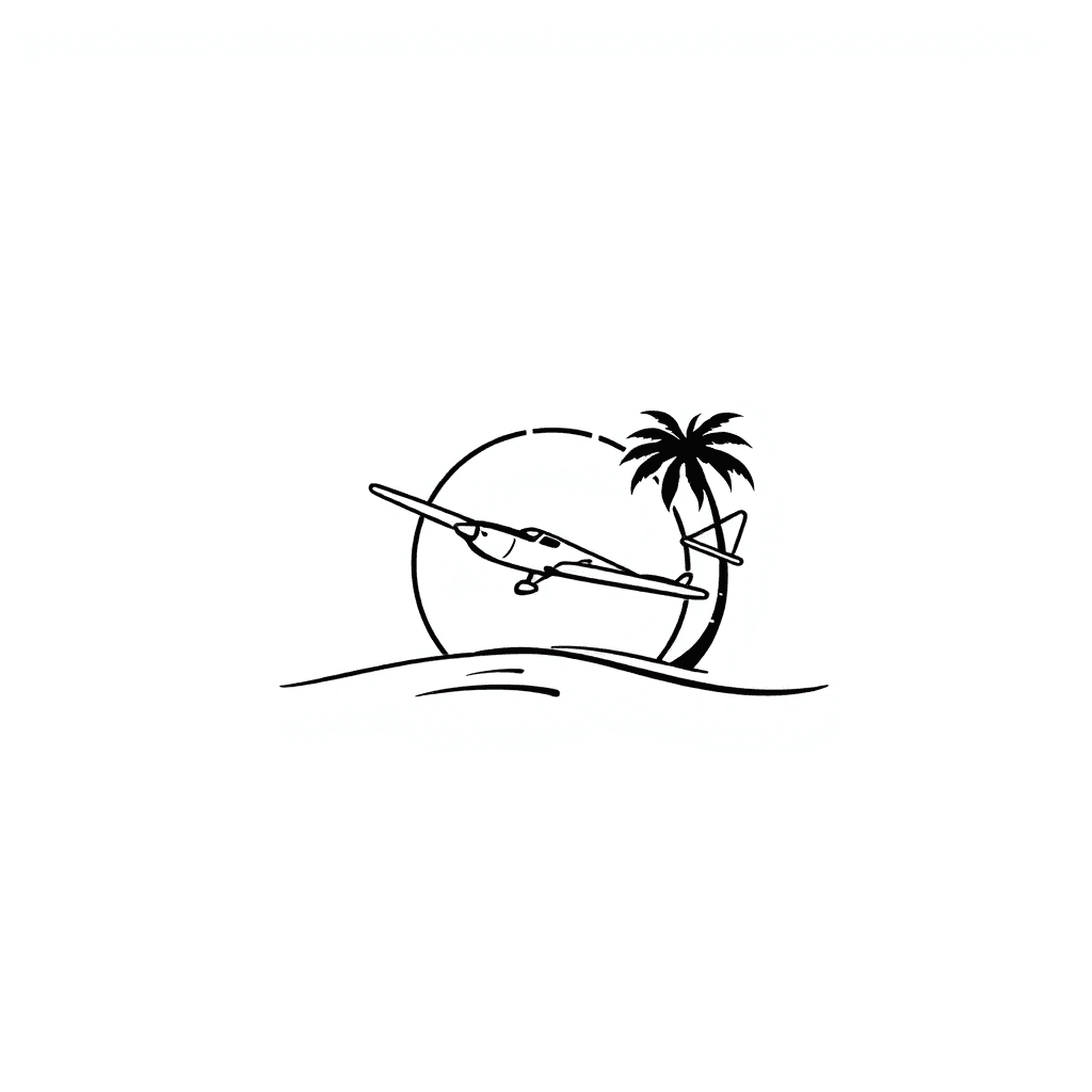 A Tiny Plane, Palm Tree, Sunset All In A Line With Sparkle