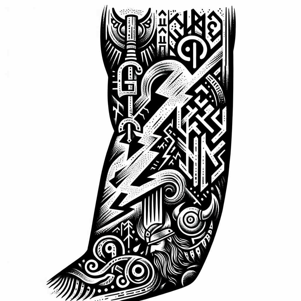 Norse Right Arm Sleeve, Including Runes, Lightning, Gods And Vikings