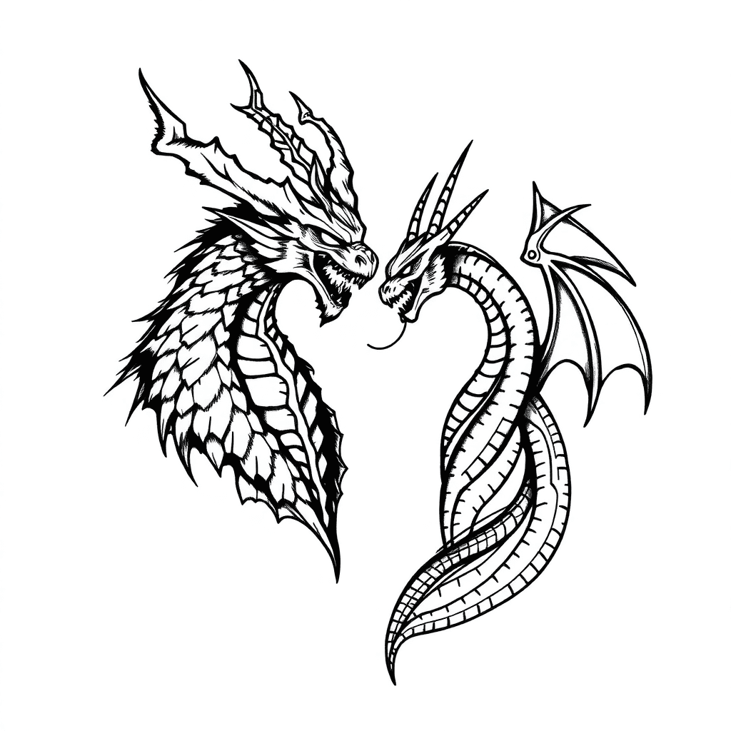 King Ghidorah And Mothra Couple Tattoos
