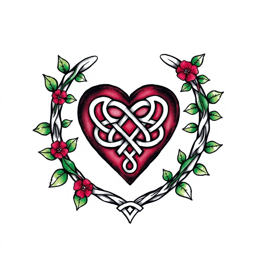 Heart With Celtic Knot Border Wrapped In Ivy With Merle Pattern Center Of Heart