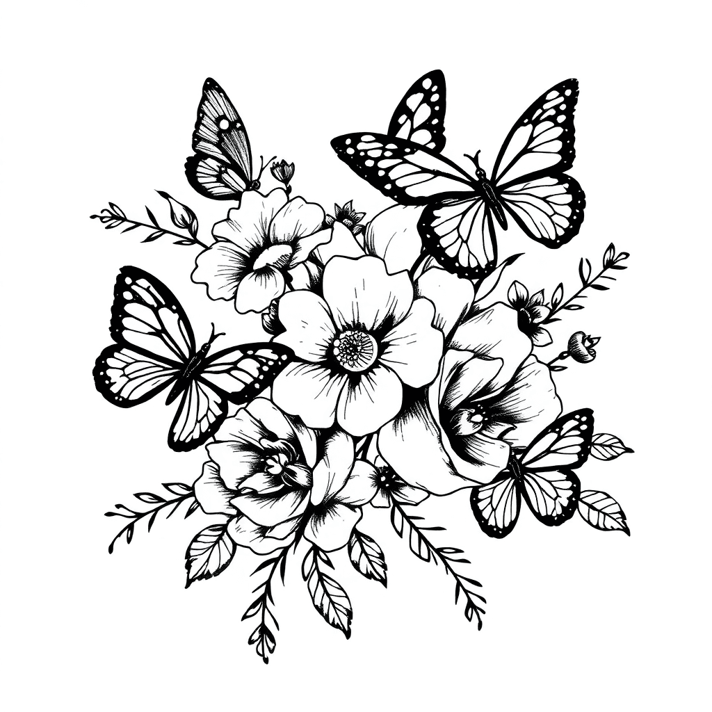 Flowers With Butterflies And Lace