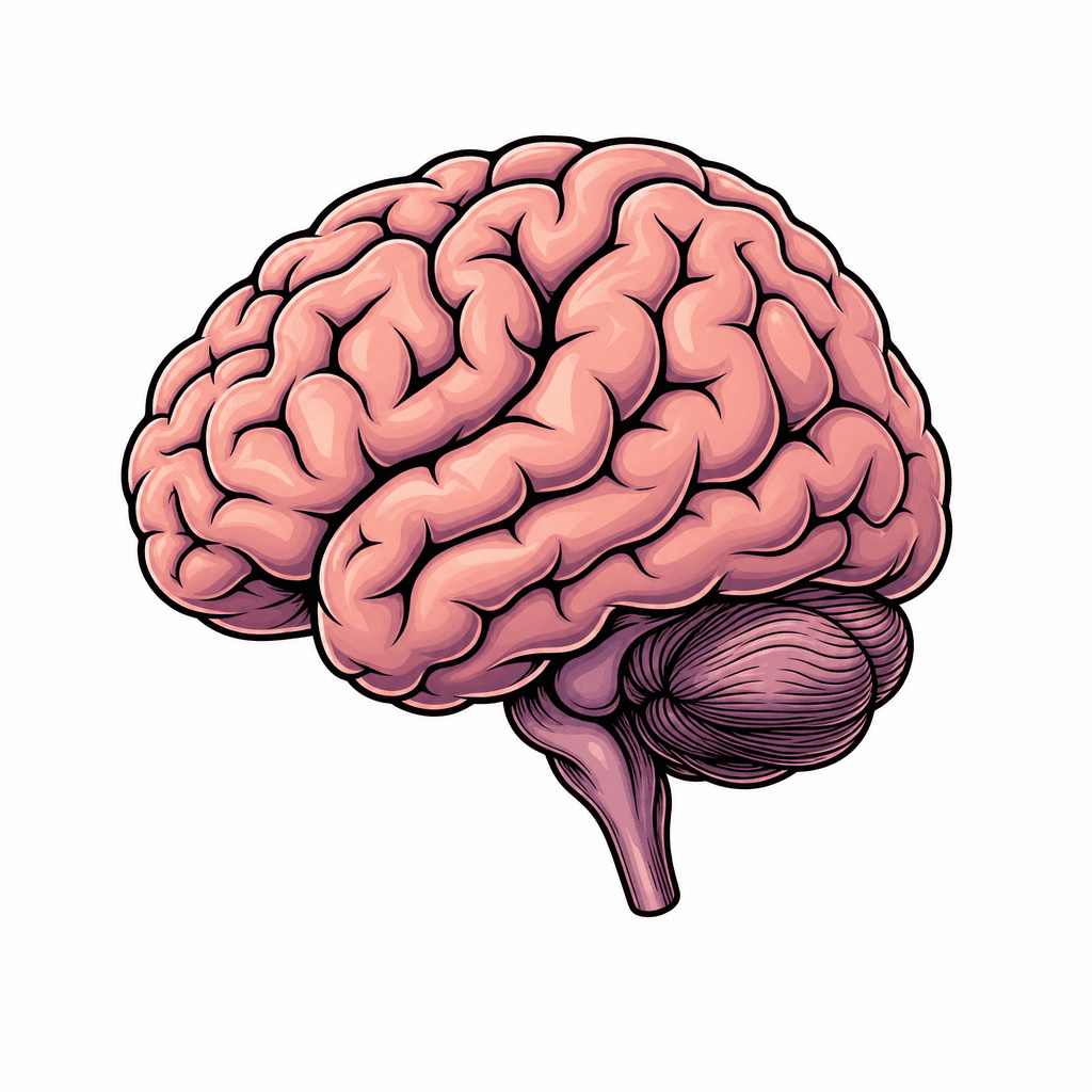 In The Center, An Anatomically Recognizable Human Brain, With No Face, No Arms, No Legs, And No Human Cartoon Features. The Brain Should Look Semi-realistic But Stylized In A Bold New School Way, With