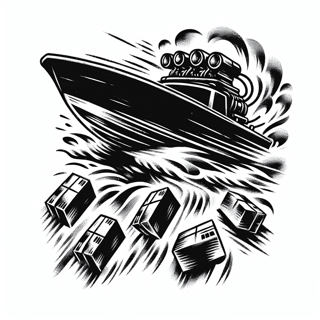 Boat Speeding Through The Water, With 4 Engines And Packages Of Drugs Floating Because The Tra&@%&ers Throw Them Overboard