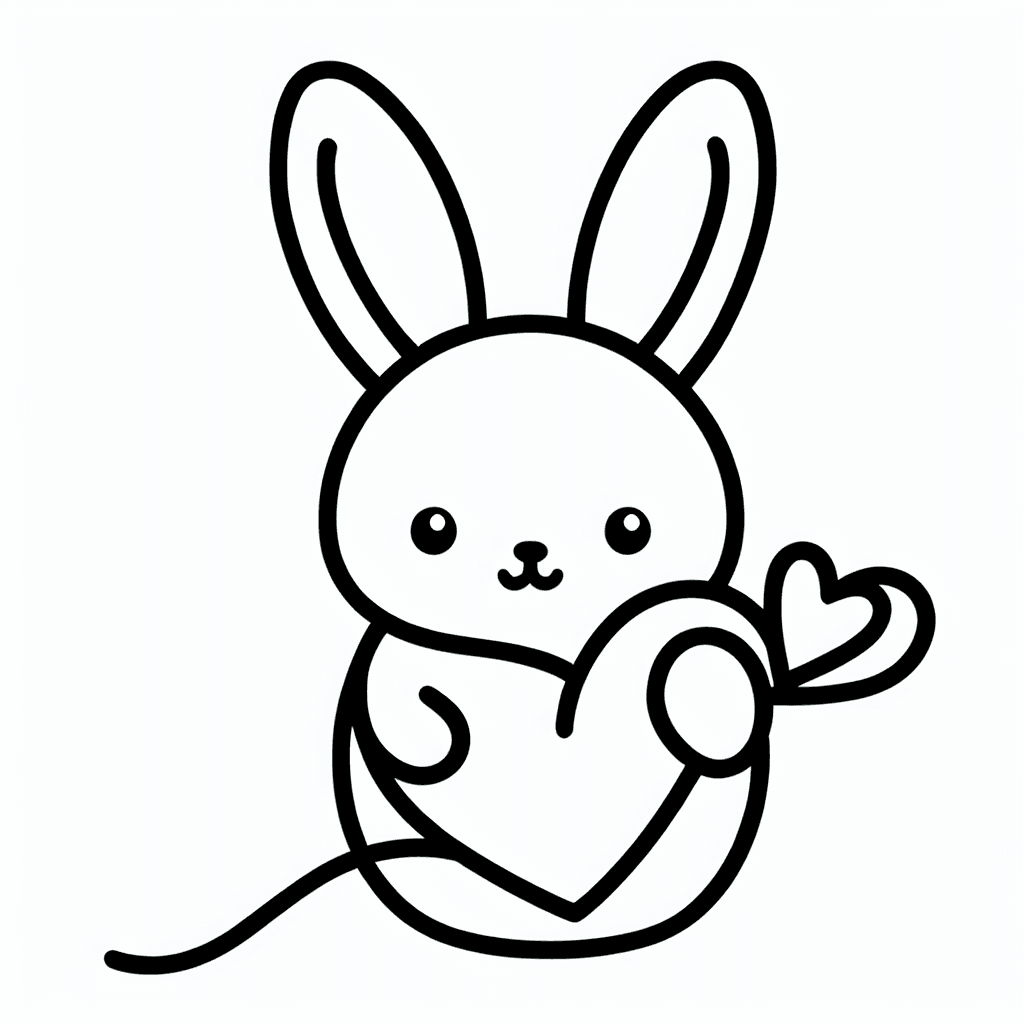 Single line "sanrio bunny holding love heart white cute kawaii small eyes chubby plush small close ears" Tattoo Design