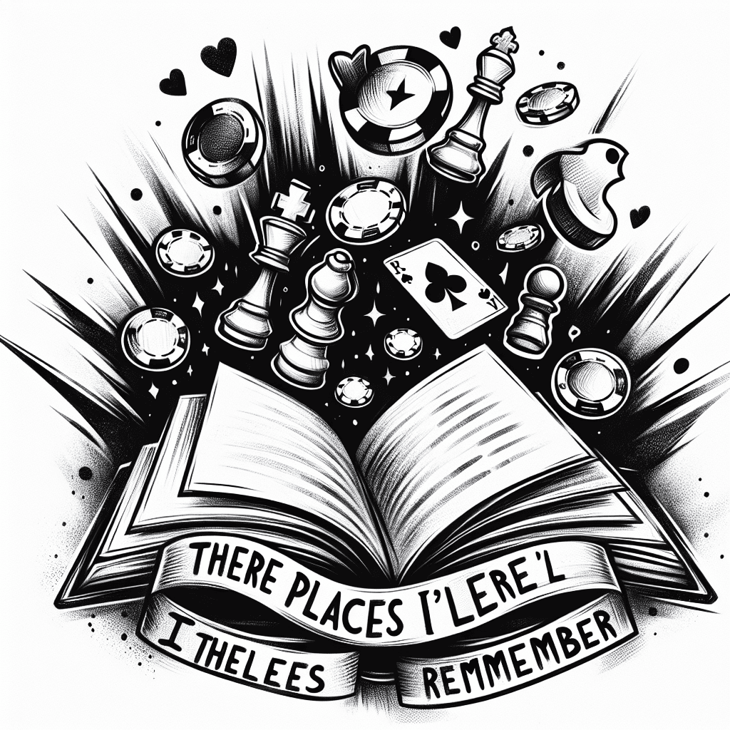 Poker Chips And Chess Pieces Coming To Life And Floating Up From An Open Book With The Words “there Are Places I’ll Remember” Floating In Between