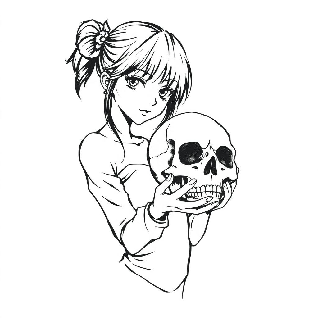 Anime Girl Holding A Skull