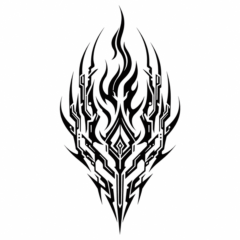 Cybersigilism "cybersigil flame symbol with tribal spikes" Tattoo Design