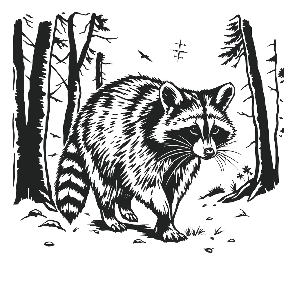 Raccoon Walking In The Forest