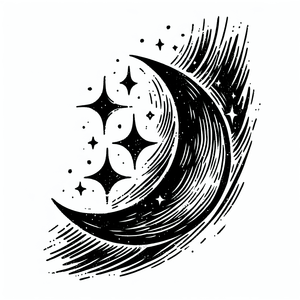 Crescent Moon With Stars.
