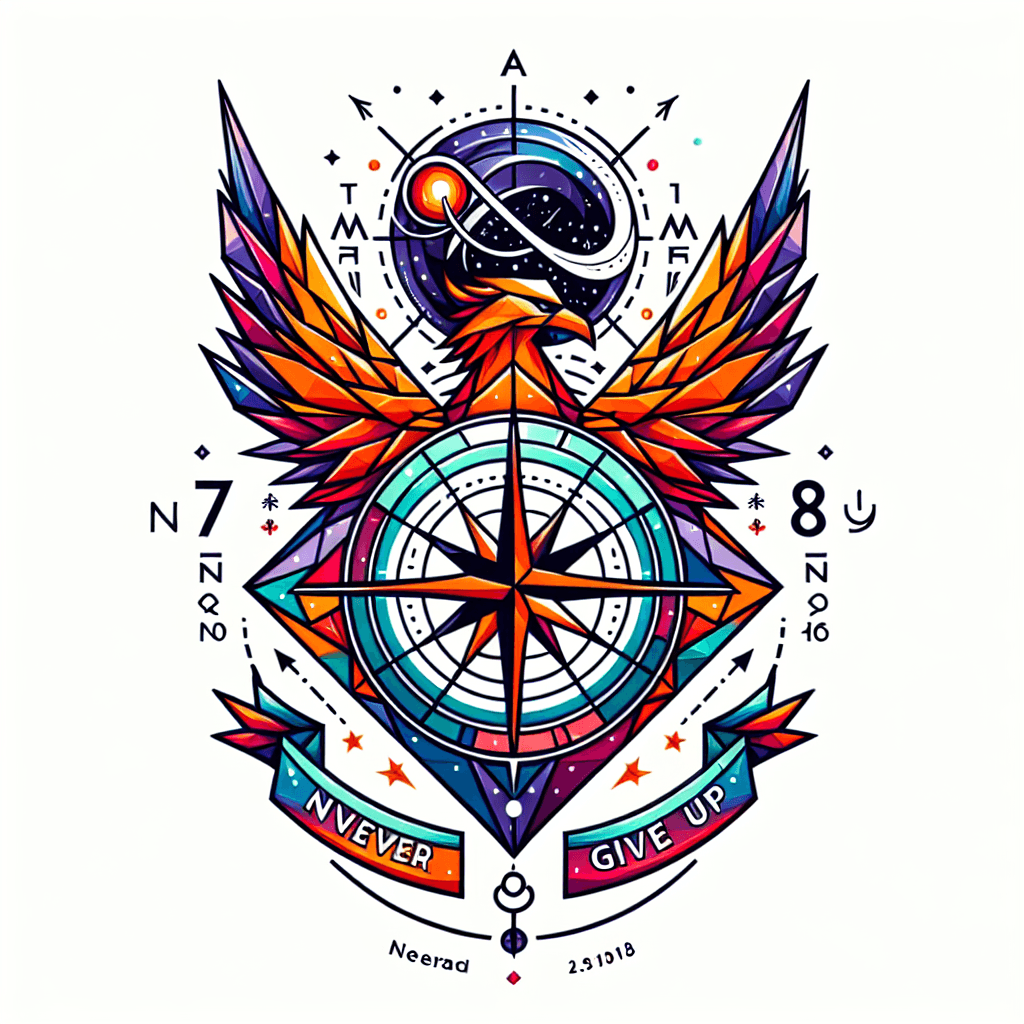 Kompass Als Unendlichkeitszeichen Mit Universum, Phönix, Wassermann Als Sternzeichen Mit Dem Spruch Never Give Up Mit Geburtsdatum 07.09.2018 Für Frauen Oberarm, Elegant Und Außergewöhnlich