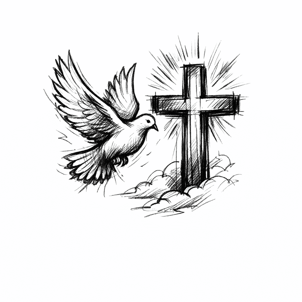 Sketch "Dove and Cross" Tattoo Design