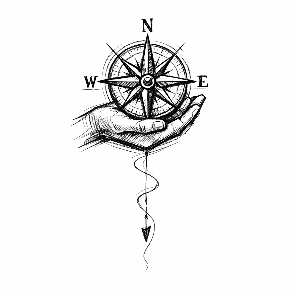 Tatoo Rosa Dei Venti Mano Con Linea