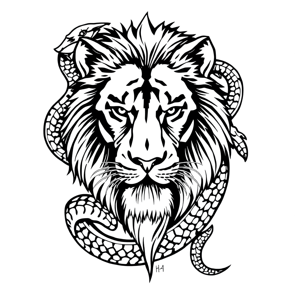 The Tattoo Of A Lion And A Snake Surrounds Him