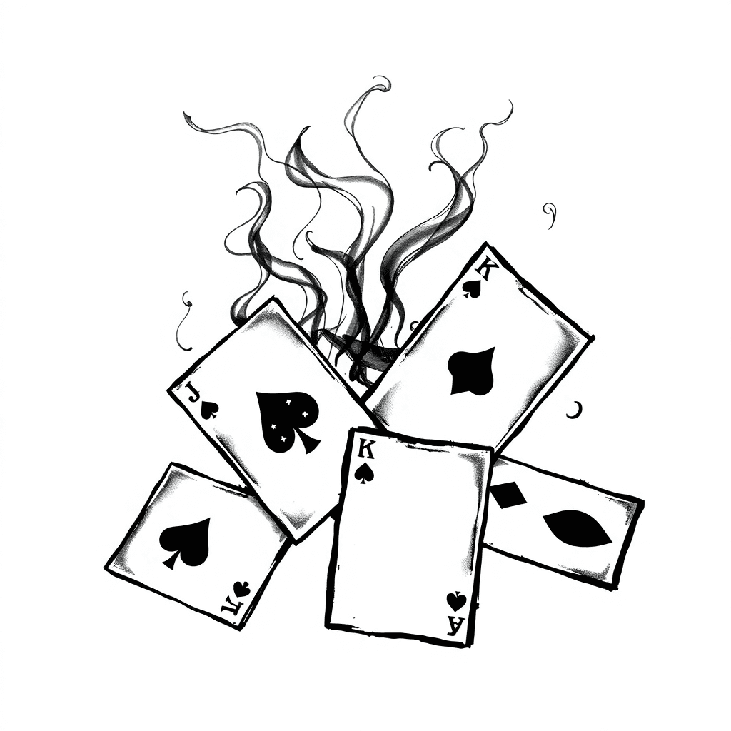 4 Playing Cards Scattered With Smoke In The Background