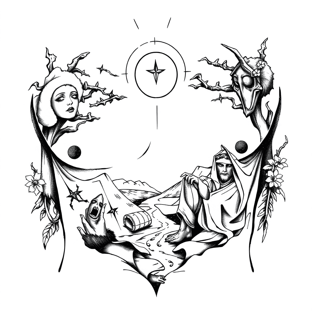 Chest And Stomach Tattoo. Using Famous Paintings Of “paradise Lost” “road To Jerusalem” “dante And Virgil” And “the Fallen Angle”
