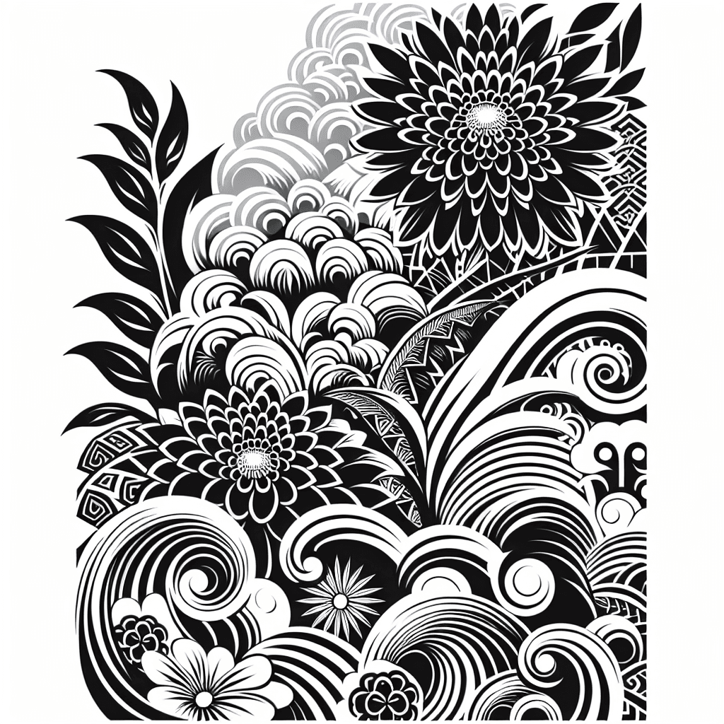 Samoan (polynesian) Motifs Mixed With Traditional Japanese Motifs