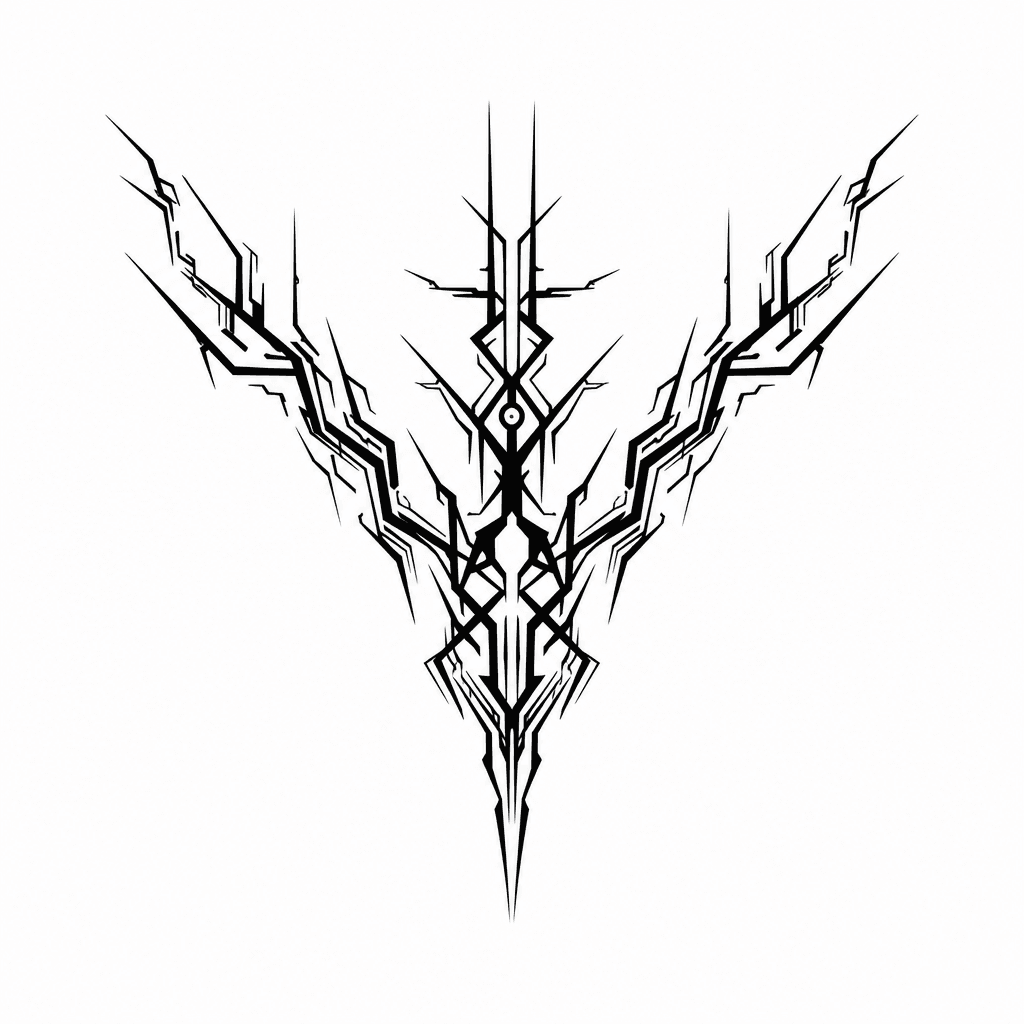 Cybersigil Neck Tattoo With Thin Jagged Black Lines