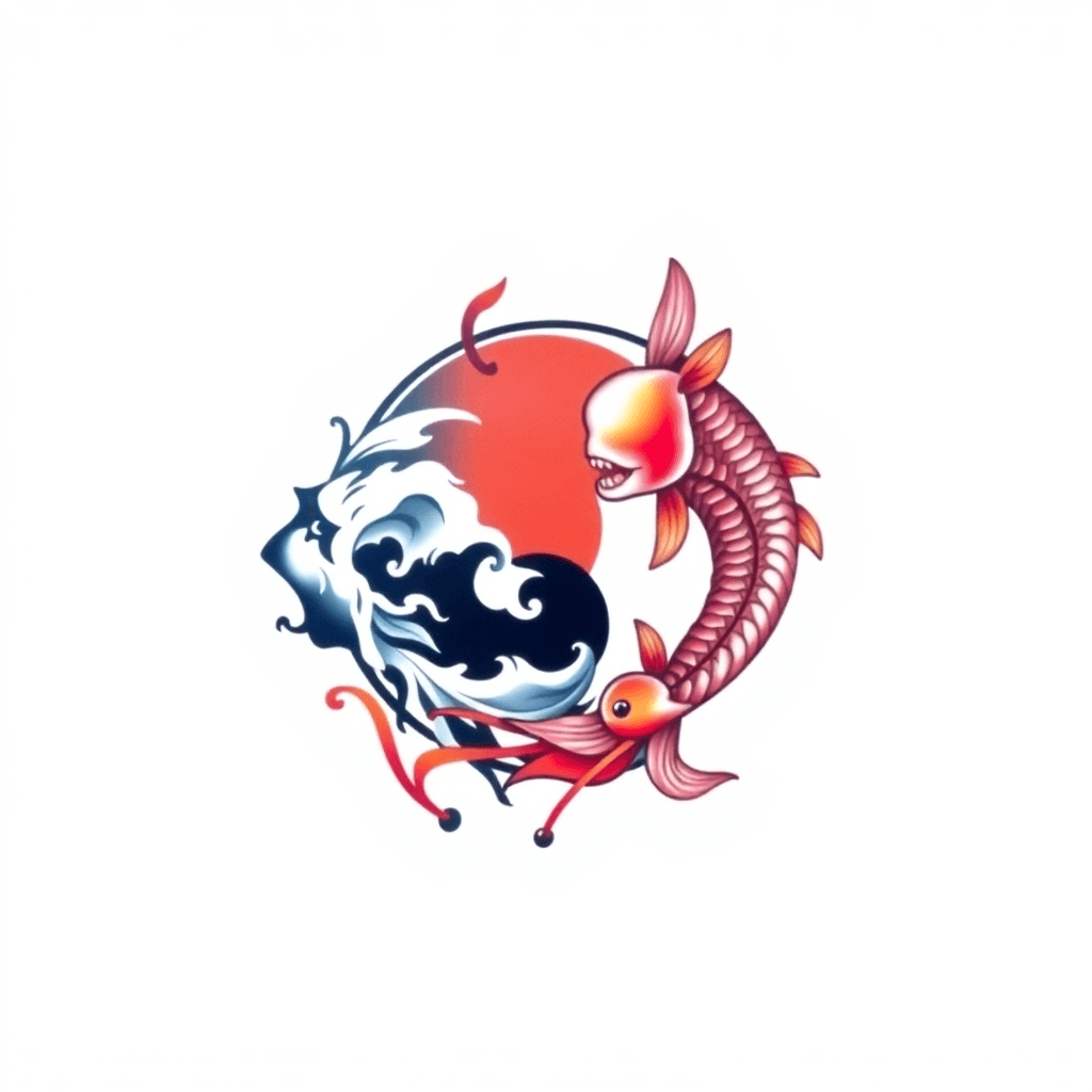 Yin And Yang With Cancer Sign (2fish)and Located In The Right Side Of The Body Back