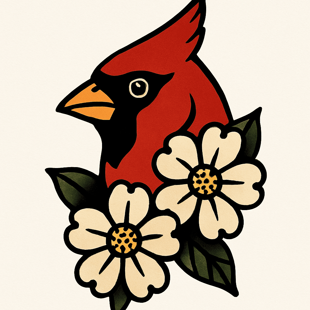 Dogwood With Cardinal Head Angled To The Left