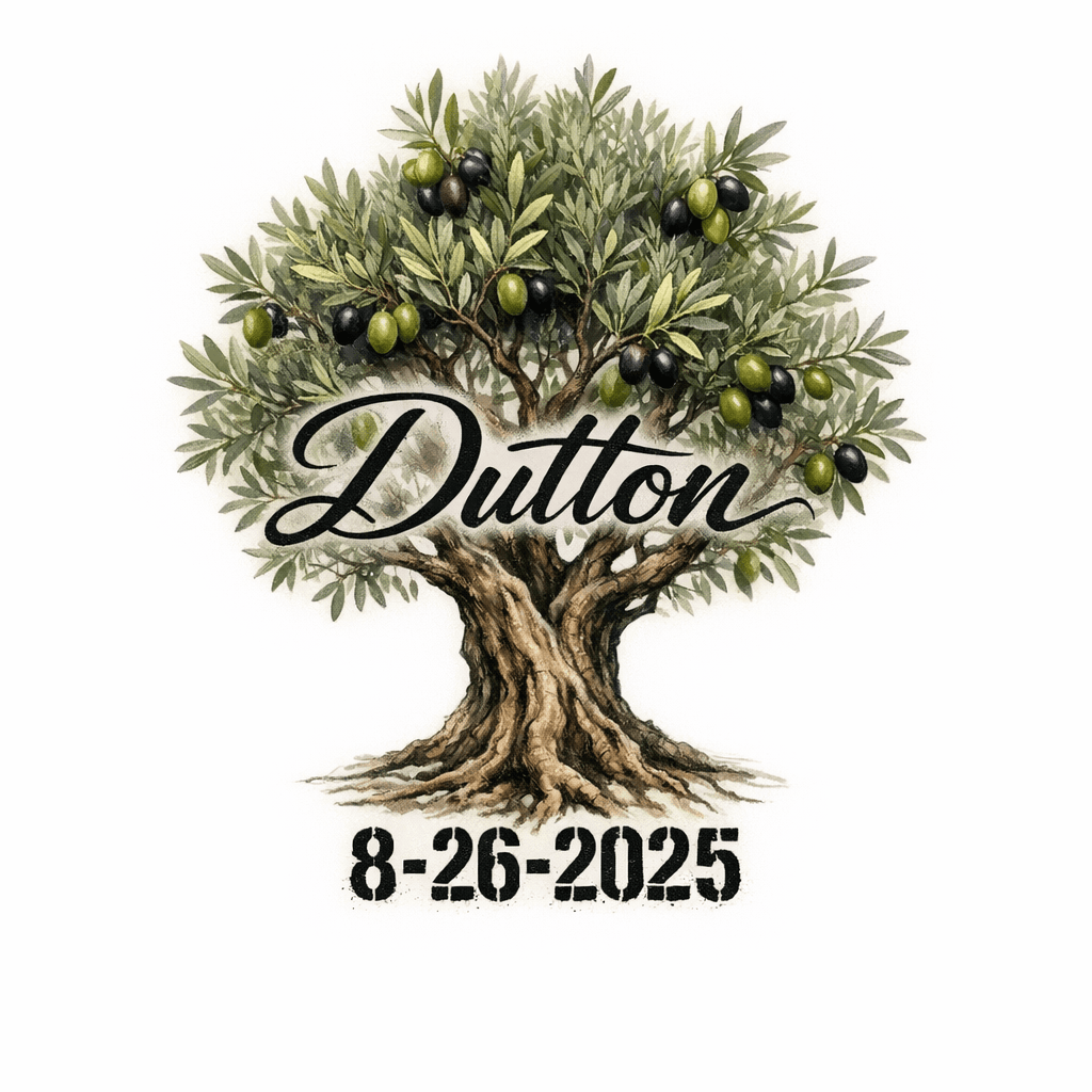 Olive Tree With The Name Dutton Going Through It And 8-26-2025