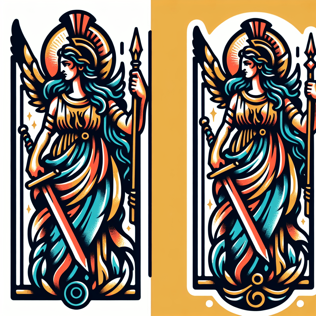 Traditional "a beautiful Athena holding a spear" Tattoo Design