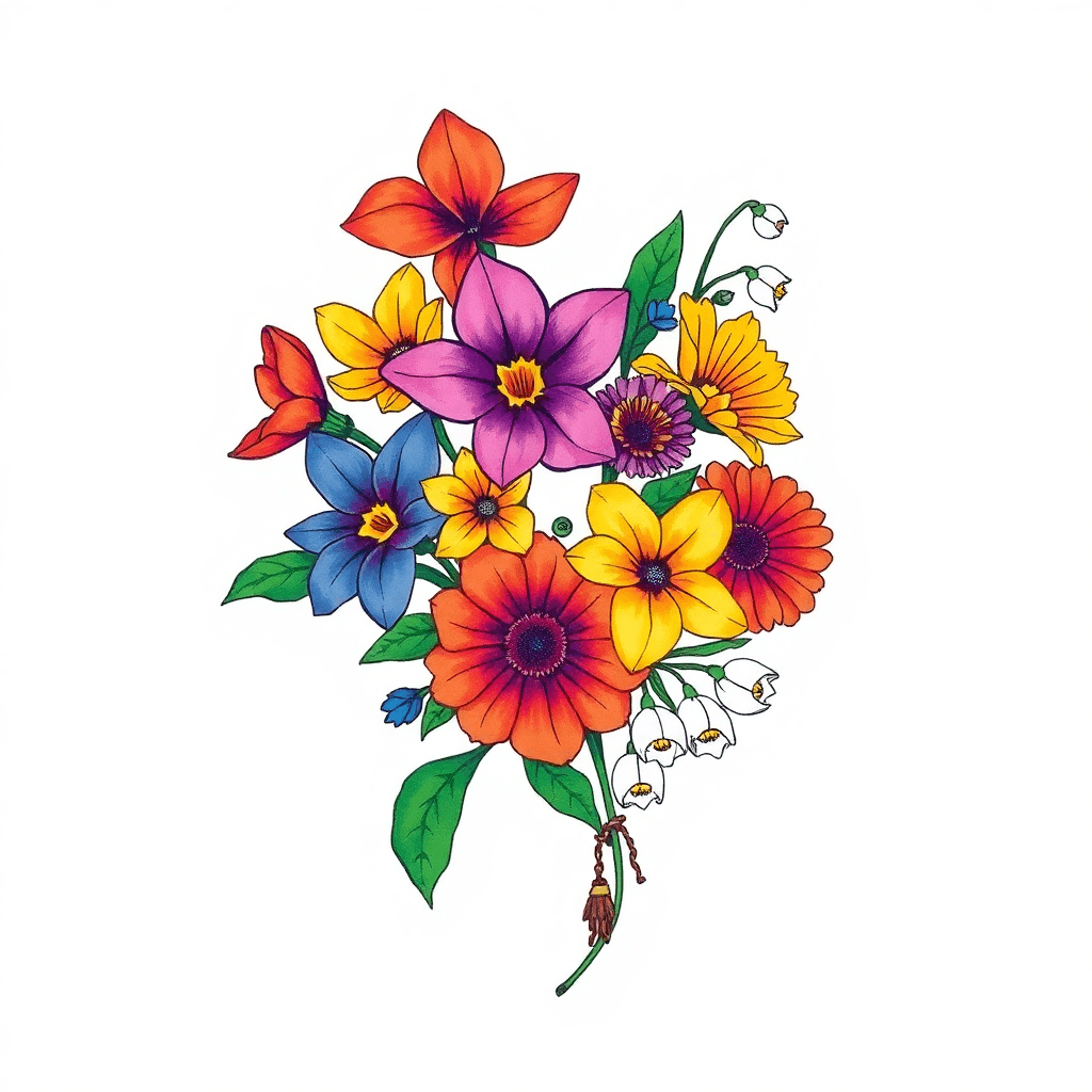 A Flourish With Violets, Daffodils, Asters, Marigolds, And Lily Of The Valley