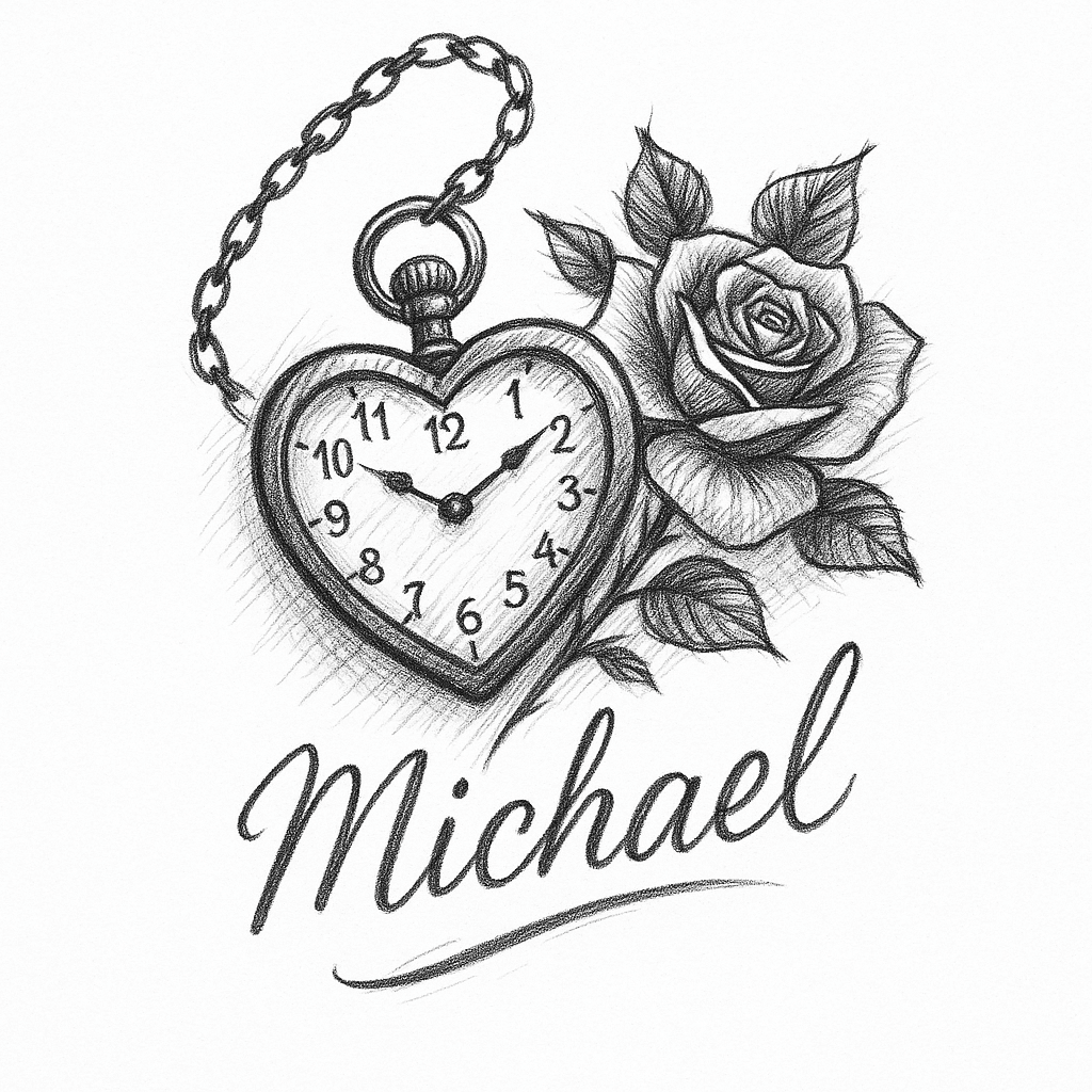 Heart Stop Watch With Chain, Rose, And Name