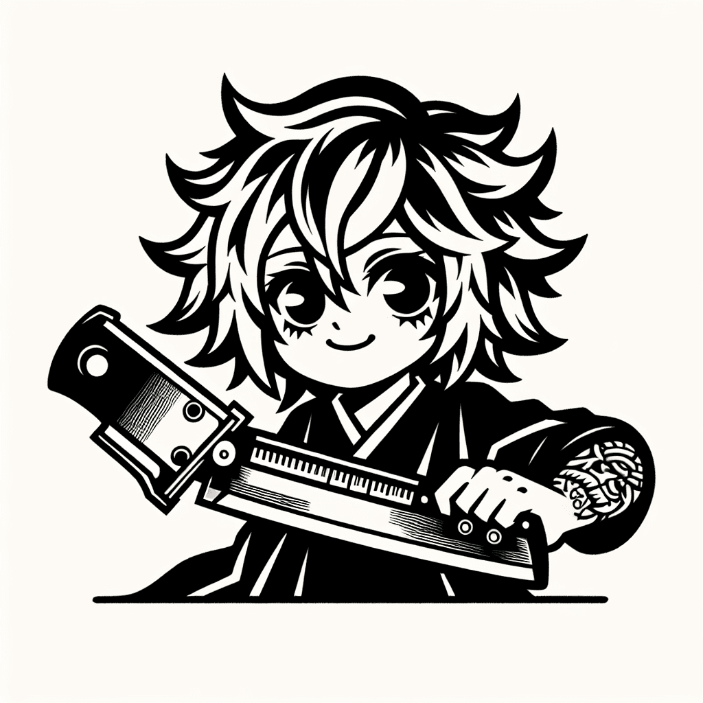 Short Anime Girl With White Long Hair Holding A Giant Boxcutter