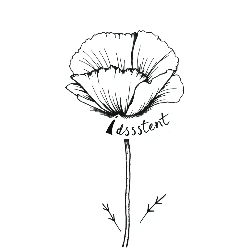 Poppy Flower Fine Line With I Dissent Written In Stem