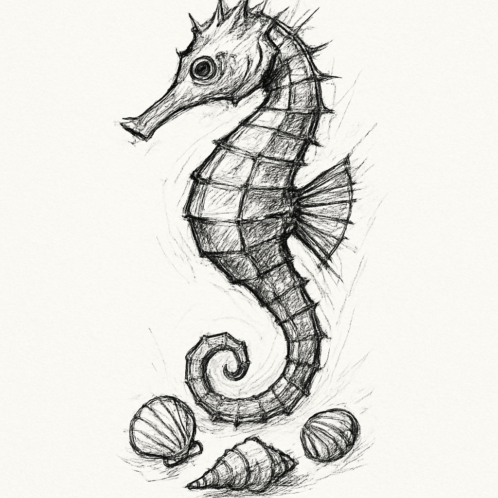 Un Hippocampe Avec Des Petites Coquillages En Bas