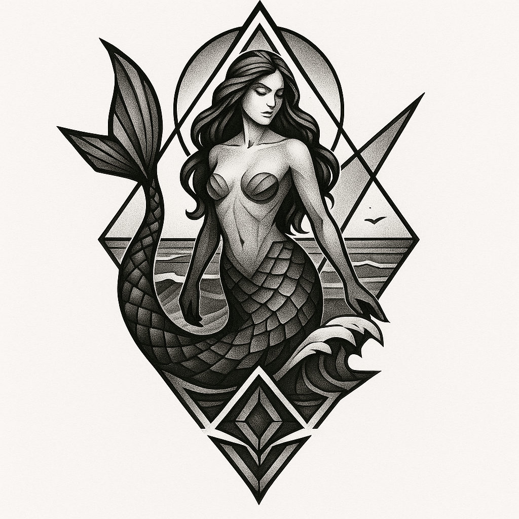 Descrizione Per Tatuaggio Coprente Tema Marino – Sirena Principale
un Tatuaggio Black & Grey In Stile Realistico Con Una Sirena Come Soggetto Centrale, Disegnato Per Coprire Completamente La Scritta “