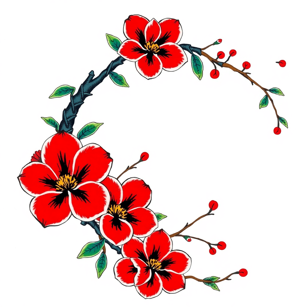 A Skill With Red Flowers.