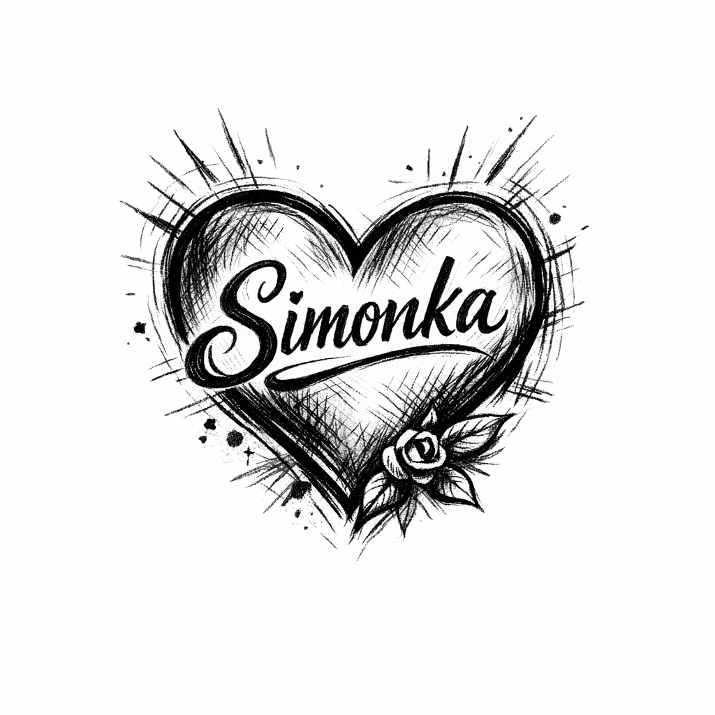 Srdce A V Něm Nápis Simonka Černobílé