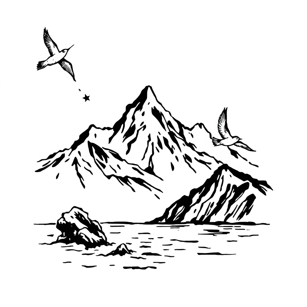 Mountains And Swallows And Sea