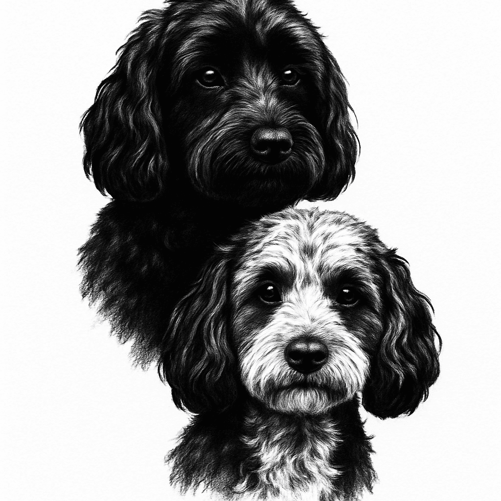 Black Cockapoo And A Grey White Black Cockapoo